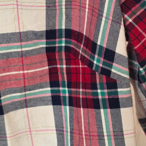 Talbots Women XS Plaid Button Up Shirt Long Sleeve Red Green Cream Gold Holiday - Picture 6 of 9